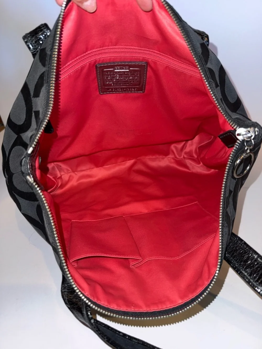 Coach Black Signature Logo Tote with Front Zip Pockets - Picture 4 of 4